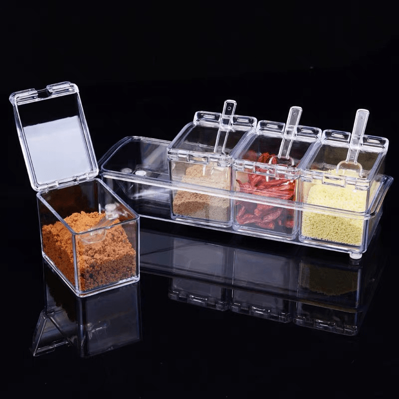 1pc 4 Compartments Clear Seasoning Box Multi-Grid Spice Storage Container  storage Tool for Kitchen Herb Spice Tools Gadgets