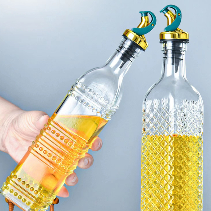 Glass Oil Bottle, Olive Oil Dispenser -with Pourer Spout, Stopper