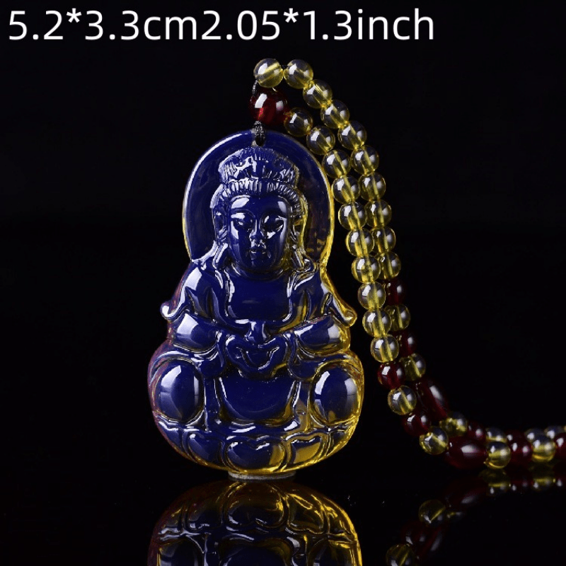 Blue Jadeite Guanyin Buddha Necklace for Men