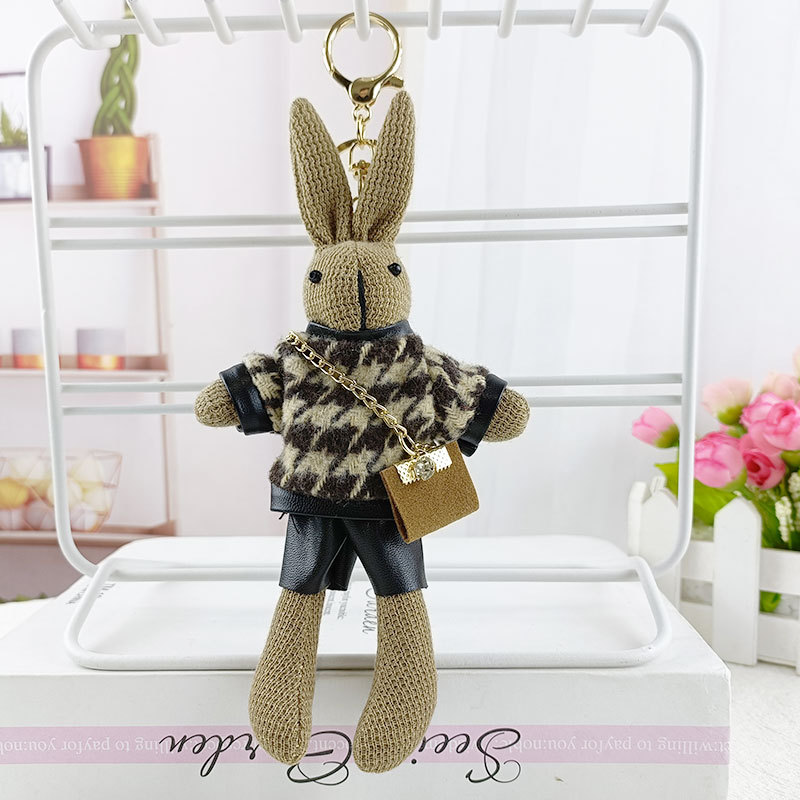 Creative Houndstooth Fashion Bunny Doll Key Chain Cute Temperament