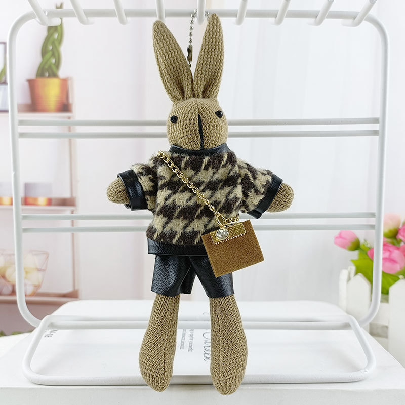 Creative Houndstooth Fashion Bunny Doll Key Chain Cute Temperament Rabbit  Plush Doll Woman Bag Pendant Gift Keychain Charms