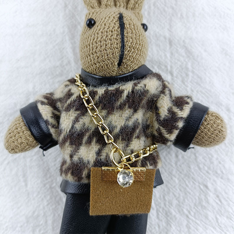 Creative Houndstooth Fashion Bunny Doll Key Chain Cute Temperament Rabbit  Plush Doll Woman Bag Pendant Gift Keychain Charms