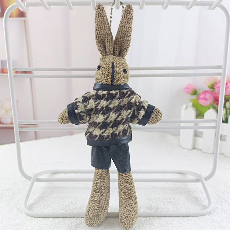 Creative Houndstooth Fashion Bunny Doll Key Chain Cute Temperament Rabbit  Plush Doll Woman Bag Pendant Gift Keychain Charms