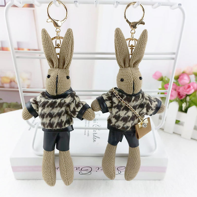 Fashion Houndstooth Rabbit Plush Doll Keychain Creative Keychain