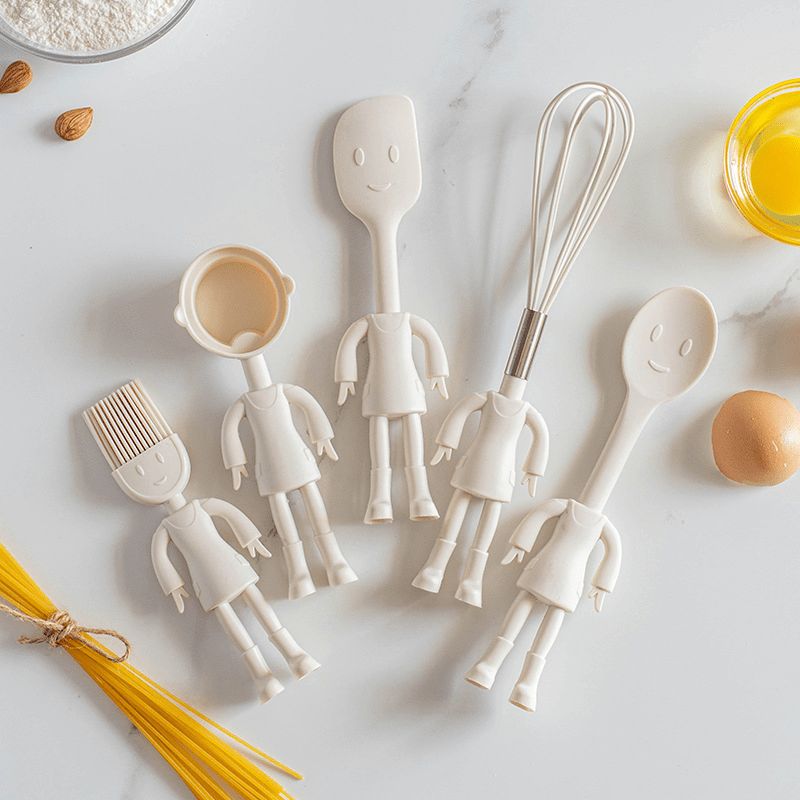 5pcs/set Cute Humanoid Silicone Baking Gadgets Kitchen Utensils Set Oil  Brush/scraper/egg Beater/spoon/measuring Spoon Aesthetic Room Decor Art  Suppli