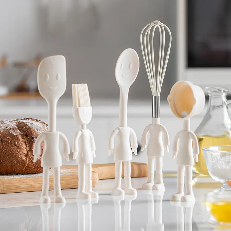 5pcs/set Cute Humanoid Silicone Baking Gadgets Kitchen Utensils Set Oil  Brush/scraper/egg Beater/spoon/measuring Spoon Aesthetic Room Decor Art  Suppli