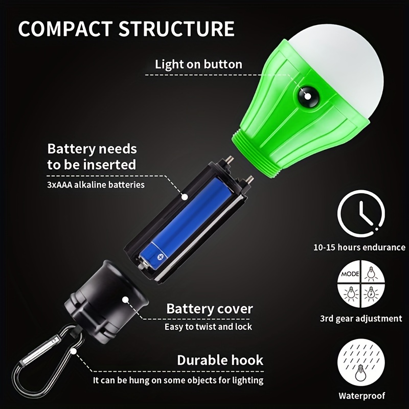 Lighting Modes Camping Light Waterproof Portable Battery - Temu