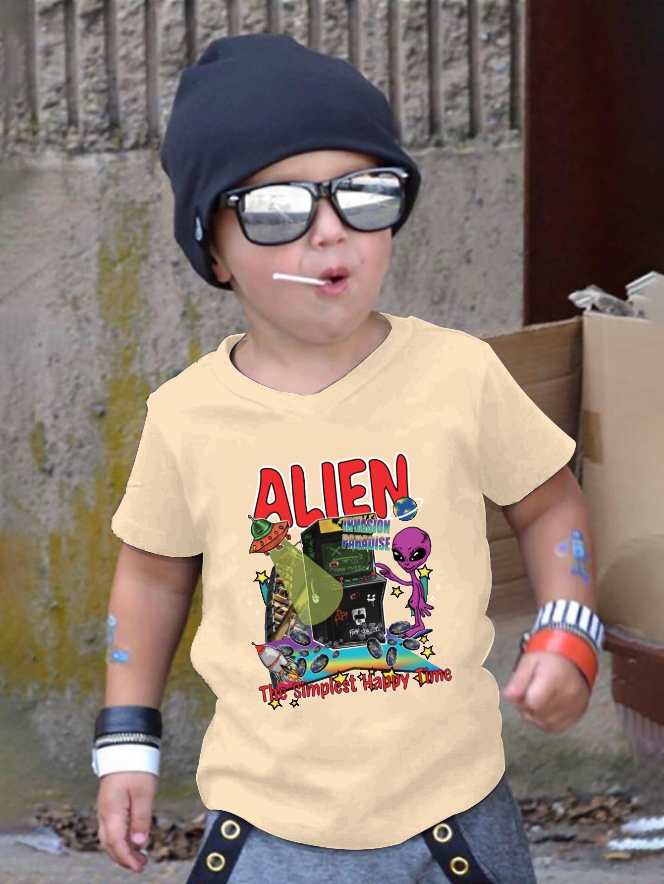 Trendy Alien Print Boys Creative T shirt Casual Lightweight - Temu Portugal