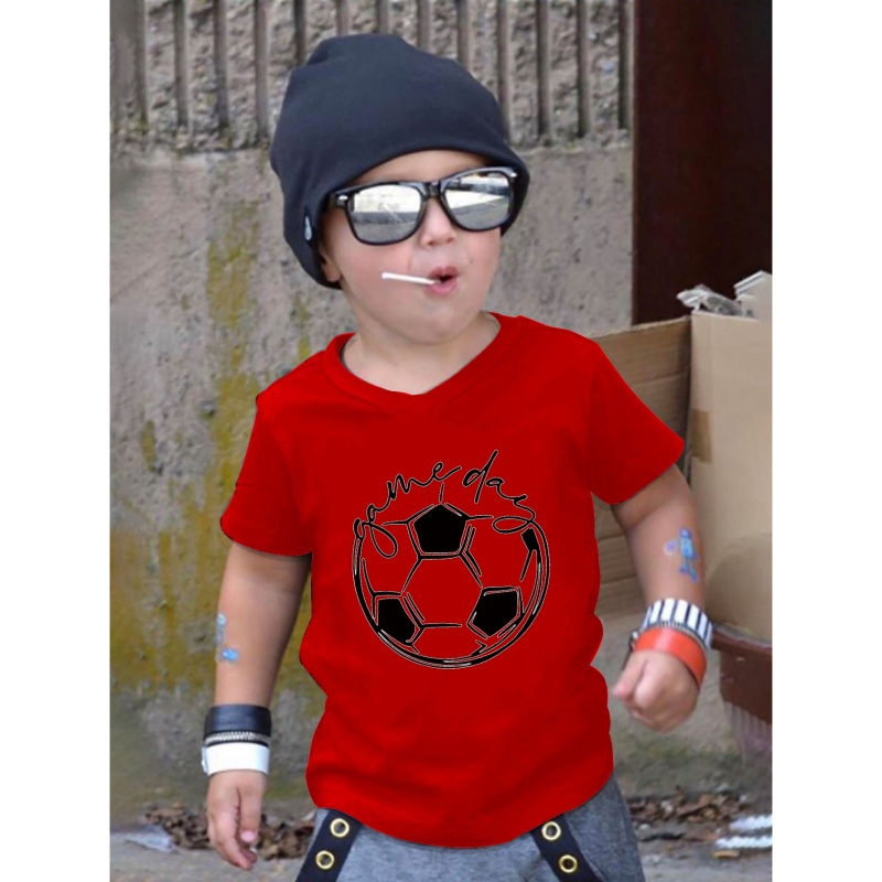 

Stylish Football Print Boys Creative T-shirt, Casual Lightweight Comfy Short Sleeve Tee Tops, Kids Clothings For Summer