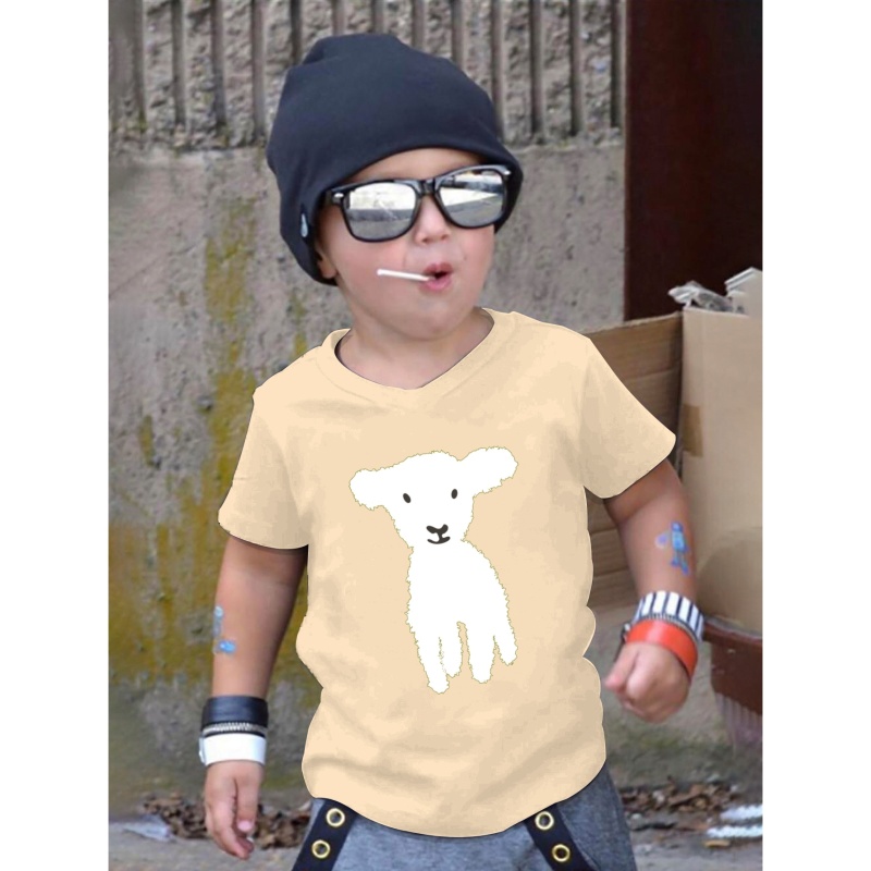 

Cartoon Sheep Print Boys Creative T-shirt, Casual Lightweight Comfy Short Sleeve Tee Tops, Kids Clothings For Summer