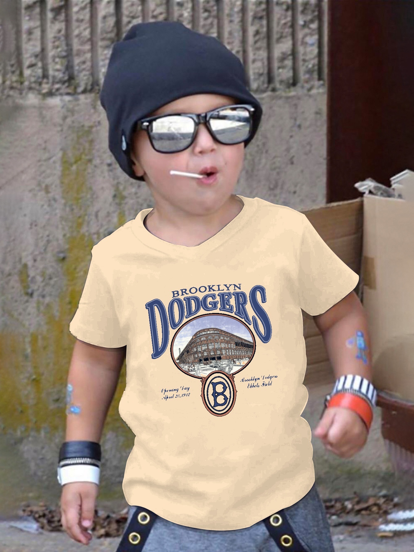 Dodgers Letter Print Boys Creative T-Shirt, Blouses, Casual Lightweight Comfy Short Sleeve Tee Tops, Kids Clothings for Summer,Temu