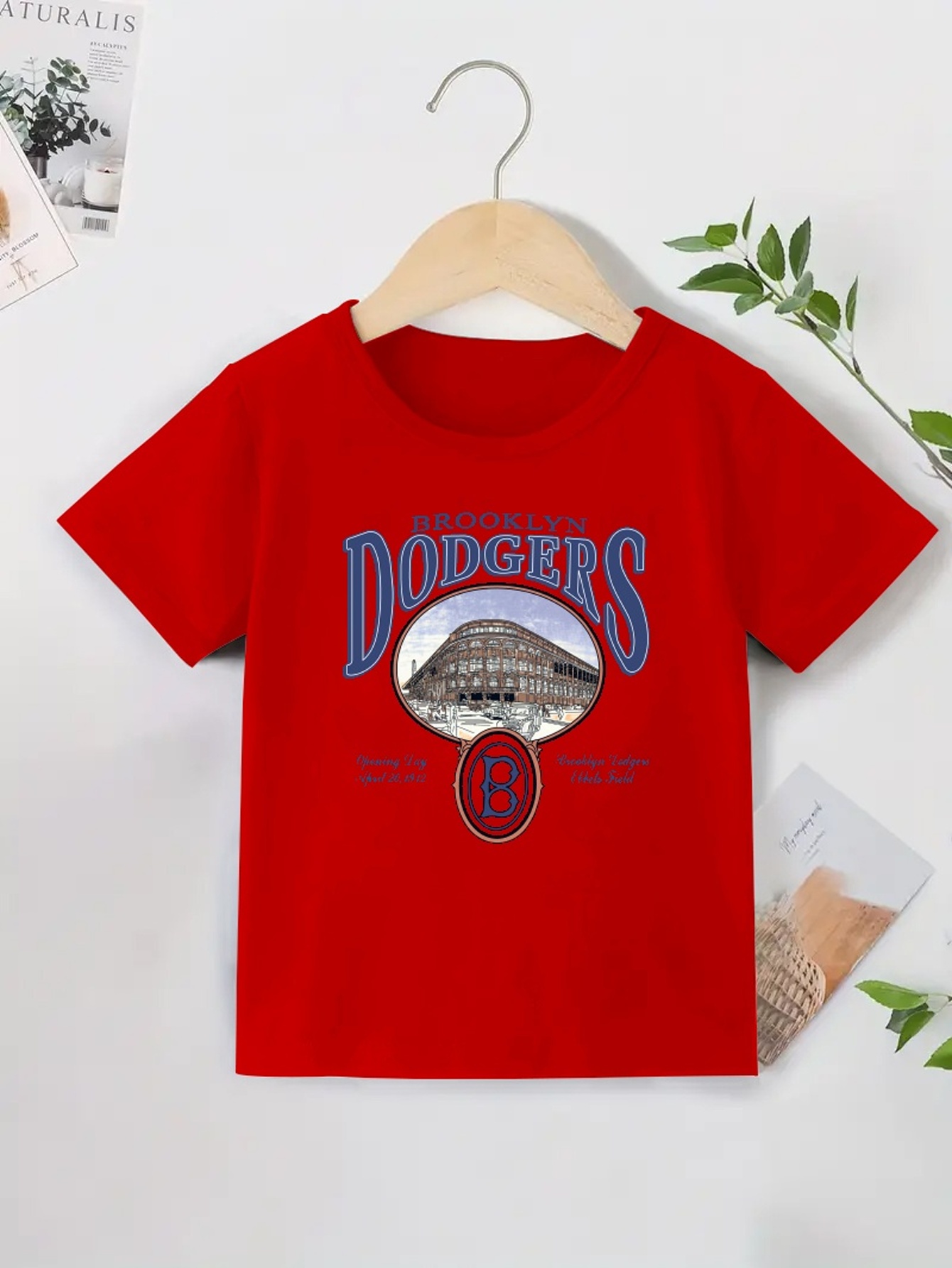 Dodgers Letter Print Boys Creative T-shirt, Casual Lightweight