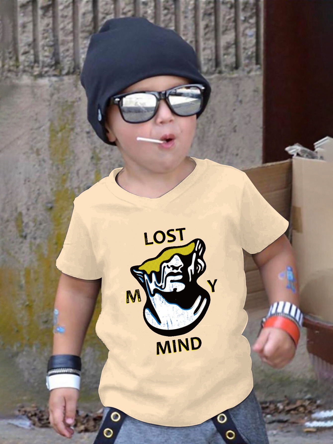 Funny Statue Lost Mind Letter Print Boys Creative T shirt - Temu New ...