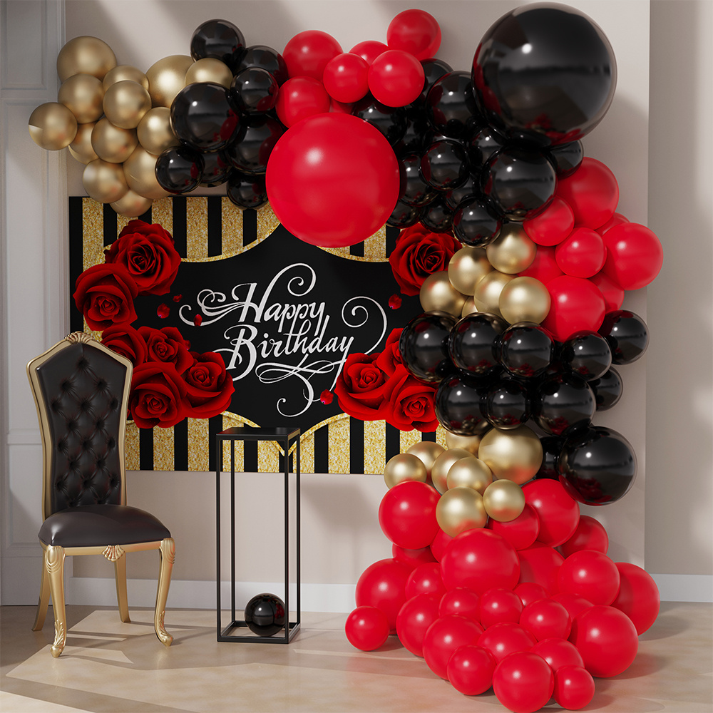 Black, Red And Golden Balloon Decoration Ideas, For Birthday Party Or  Special Occasions