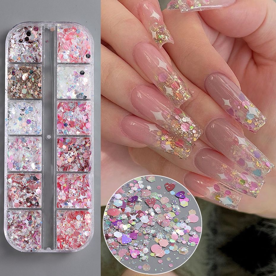 Super Shinning Nail Art Sequins Iridescent Mixed Hexagon Colorful 3D Nail  Flakes for Nail Art Decorations-E03 : : Home & Kitchen