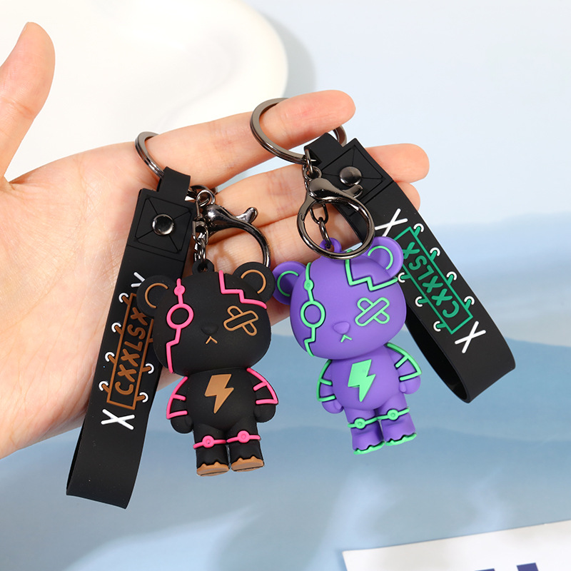 1pc Creative Cyberpunk Style Doll Bear Cartoon Bear Keychain Pendant  Cartoon Silicone Doll Pendants For Diy Jewelry Making Fashion Car Key Ring  Ornament Perfect For Gift, Free Shipping For New Users