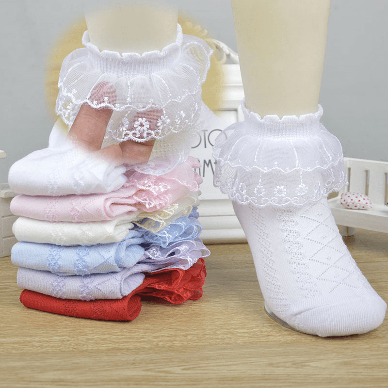 

5 Pairs Girls Kids Thin Lace Ruffled Cute Sweet Princess Socks, Dance Socks, Mesh Breathable Comfy Socks For Spring Summer Autumn, Random