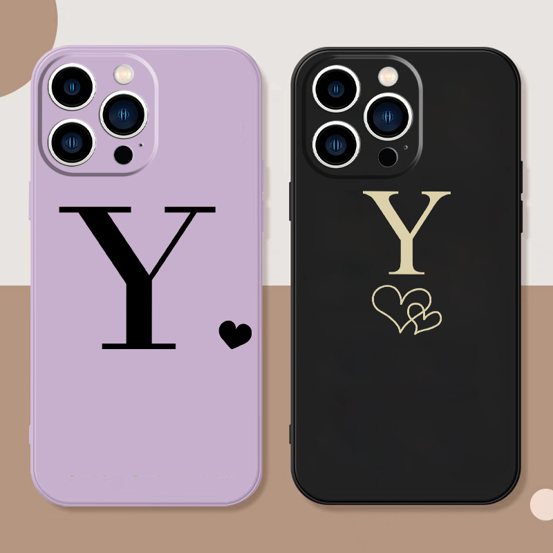 

2pcs Letter Y Pattern Phone Case For Iphone 11 12 13 14 Pro Max Mini Xr Xs X 7 8 Plus Se2020 Shockproof Silicone Car Fall Phone Cases Gifts Soft Black Purple Cover