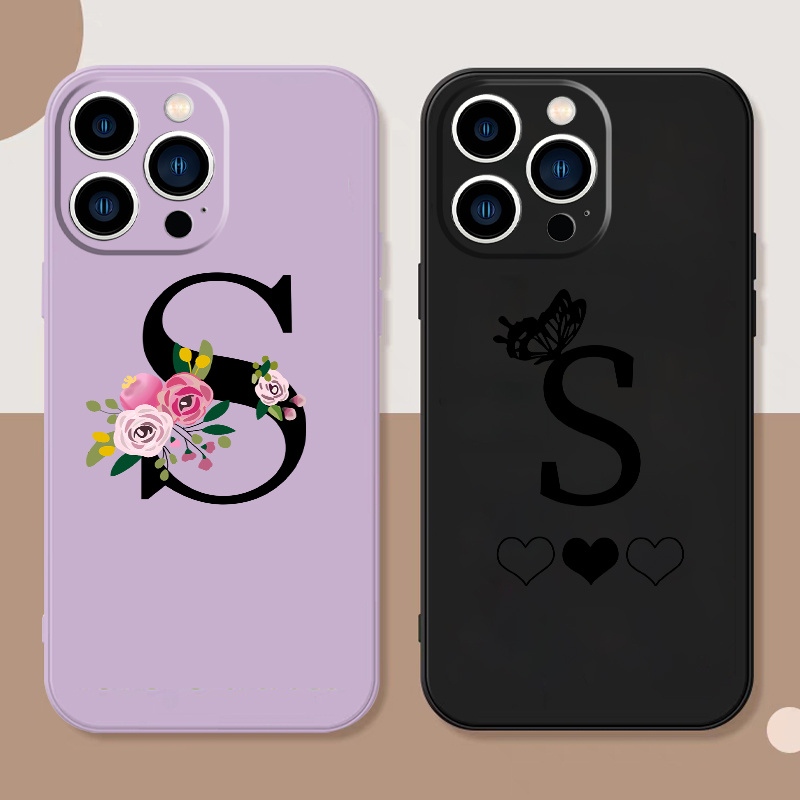 

2pcs Letter S Pattern Phone Case For Iphone 11 12 13 14 Pro Max Mini Xr Xs X 7 8 Plus Se2020 Shockproof Silicone Car Fall Phone Cases Gifts Soft Black Purple Cover
