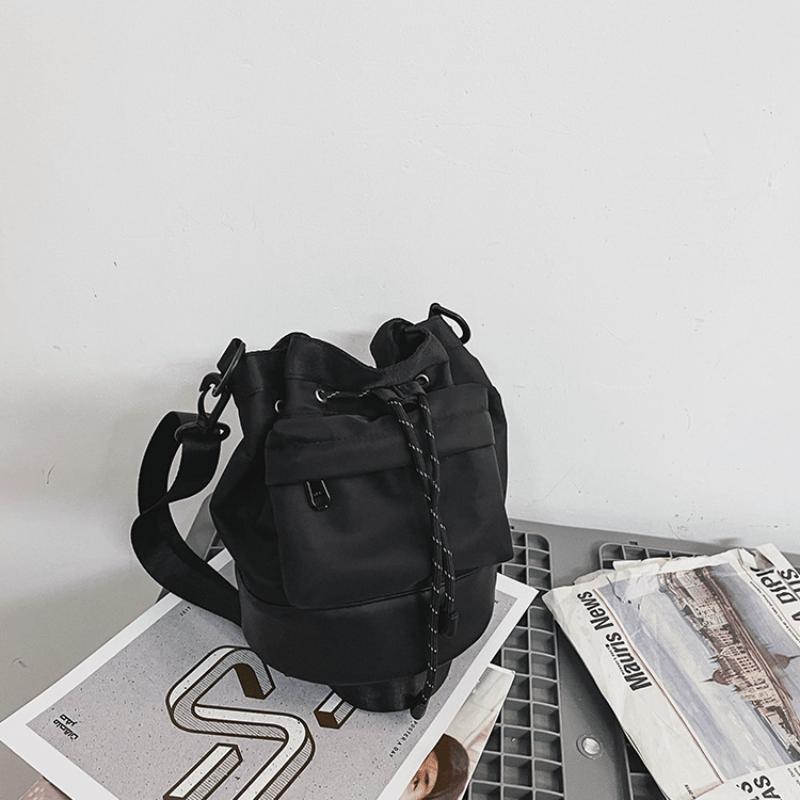 Nylon Bucket Sling Bag (Black)