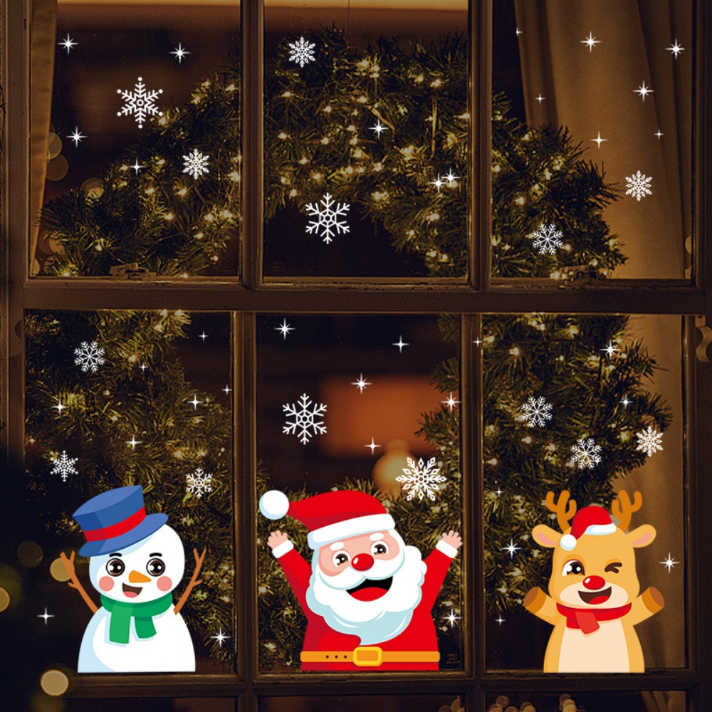 Christmas Decorations Snow Man Static Cling White Snowflake - Temu