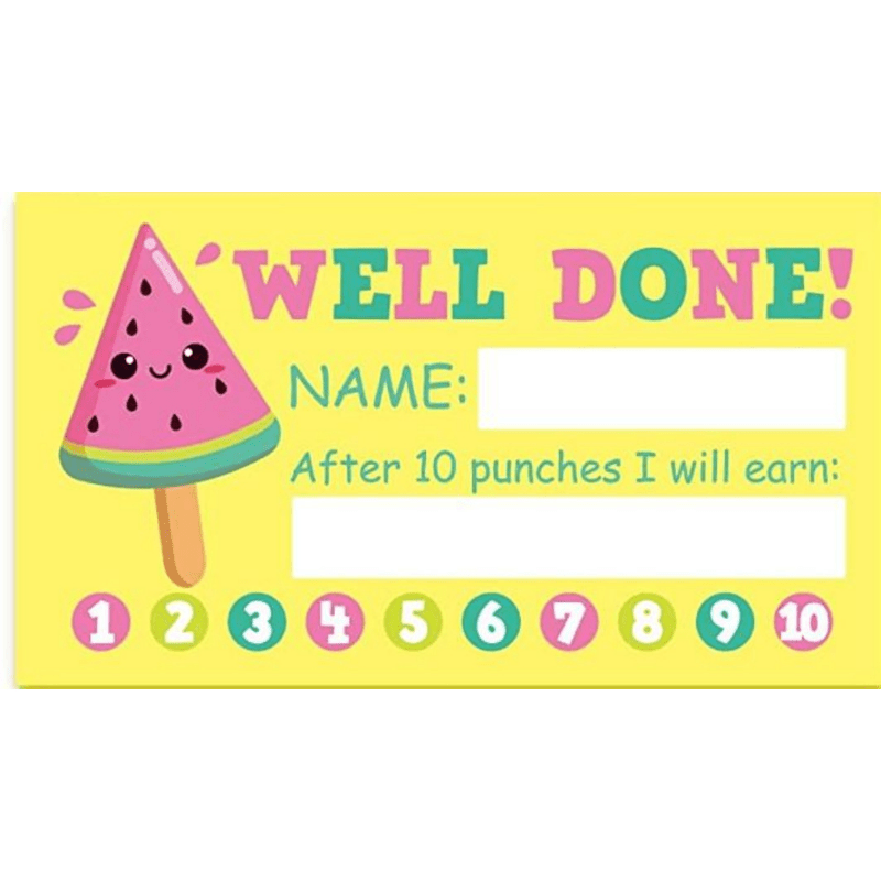 Reward Card for Kids Punch Card Reward System or Coupon for Rewards Card  Size 3.5 X 2 Inches Pack of 50 