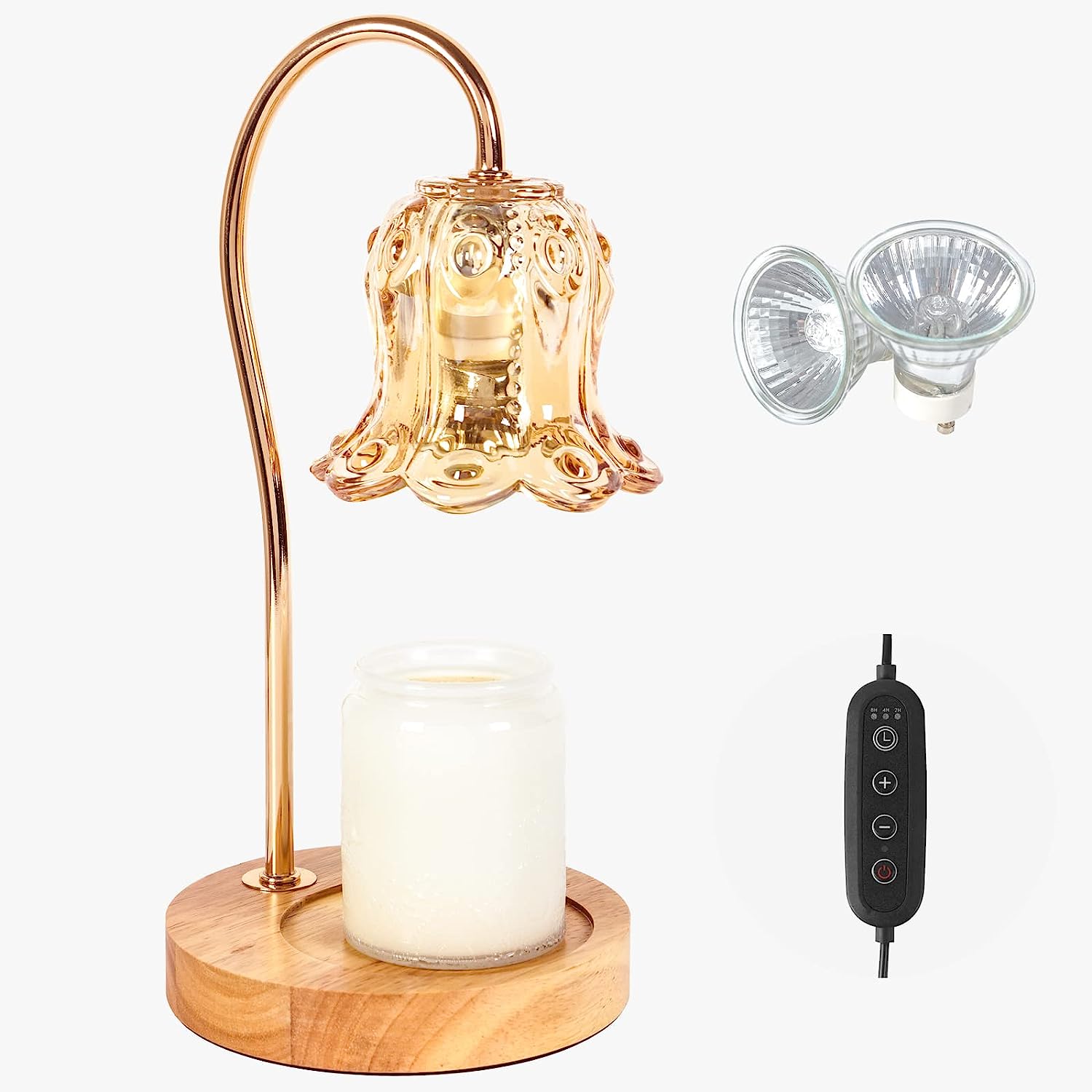 Lampe chauffe-bougie avec minuterie 2h/4h/8h, lampe bougie à intensité  variable avec 2 ampoules, cadeau pour femme, lampe à fondre électrique