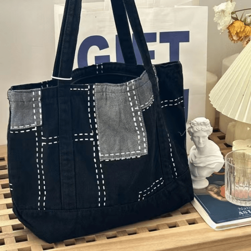 Denim Patchwork Tote Bag