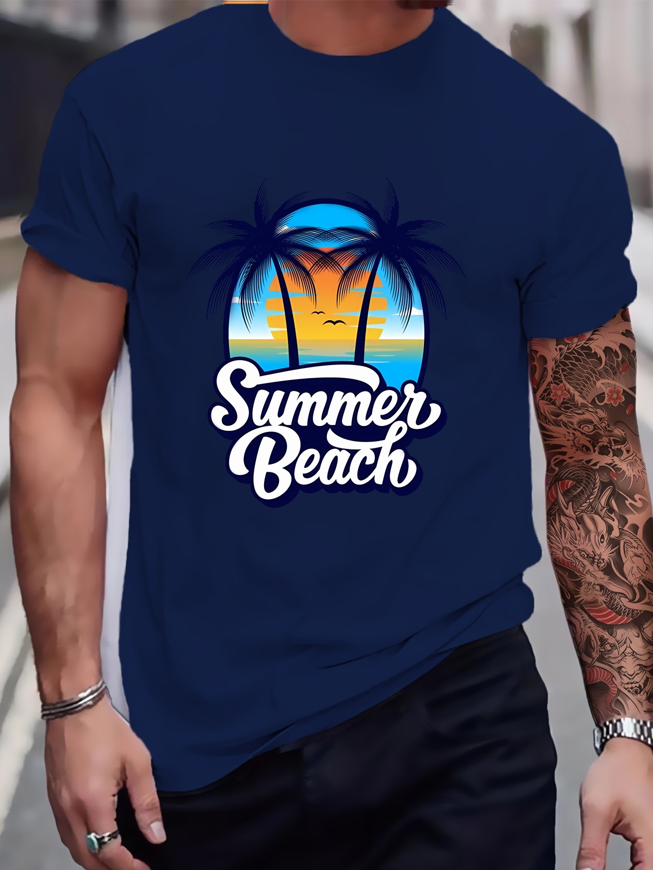 Summer Beach & Graffiti Various Pattern Print Men's Comfy Chic T