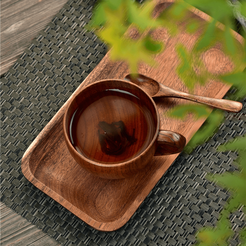 Wooden Insulated Tea Cup With Handle, Solid Wood Coffee Cup, Tea Cup,  Jujube Wood Flat Bottom Coffee Cup - Temu