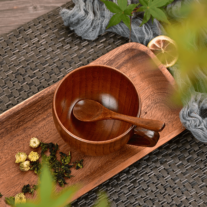 Wooden Insulated Tea Cup With Handle, Solid Wood Coffee Cup, Tea Cup,  Jujube Wood Flat Bottom Coffee Cup