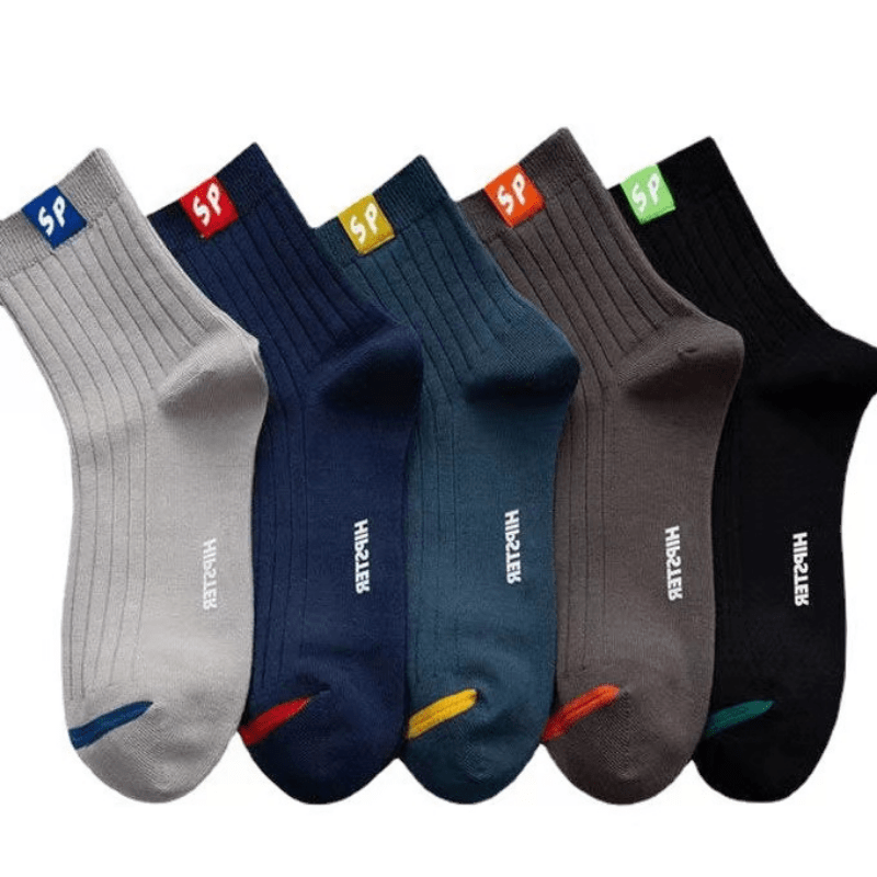 

5/10pairs Men's Letters Print Fashion Sports Socks, Breathable Breathable Sweat-absorbent Odor-resistant Crew Socks, Men's Socks