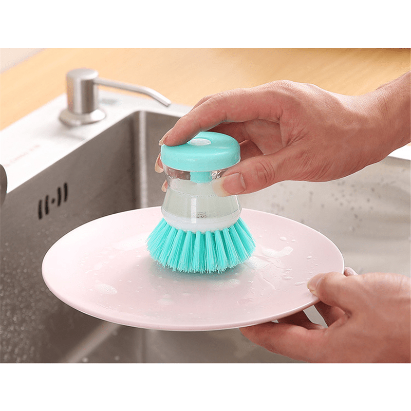 2 IN 1 Kitchen Dishwashing Brush With Liquid Soap Dispenser Wash Pot Brush  Dishwasher Brush Scrubber Kitchen Cleaning Brush Tool