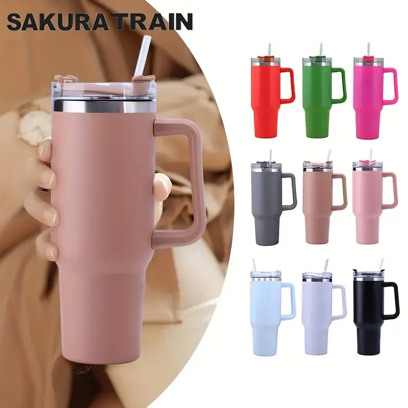 40 oz Tumbler Straw Lid Insulated Stainless Steel Water Bottle Coffee Mug  Travel