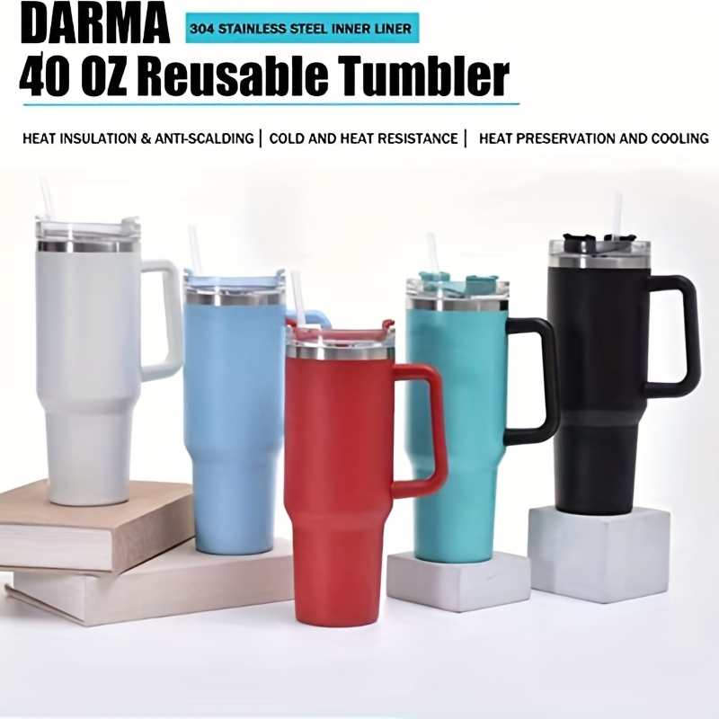 40 Oz Tumbler Insulated Reusable Stainless Steel Water Bottle, Travel Cup  With Handle And Straw Lid, Iced Coffee Cup, Travel Mug