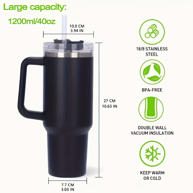 1200ml Mug With Handle Cafe Insulated With Straw And Large
