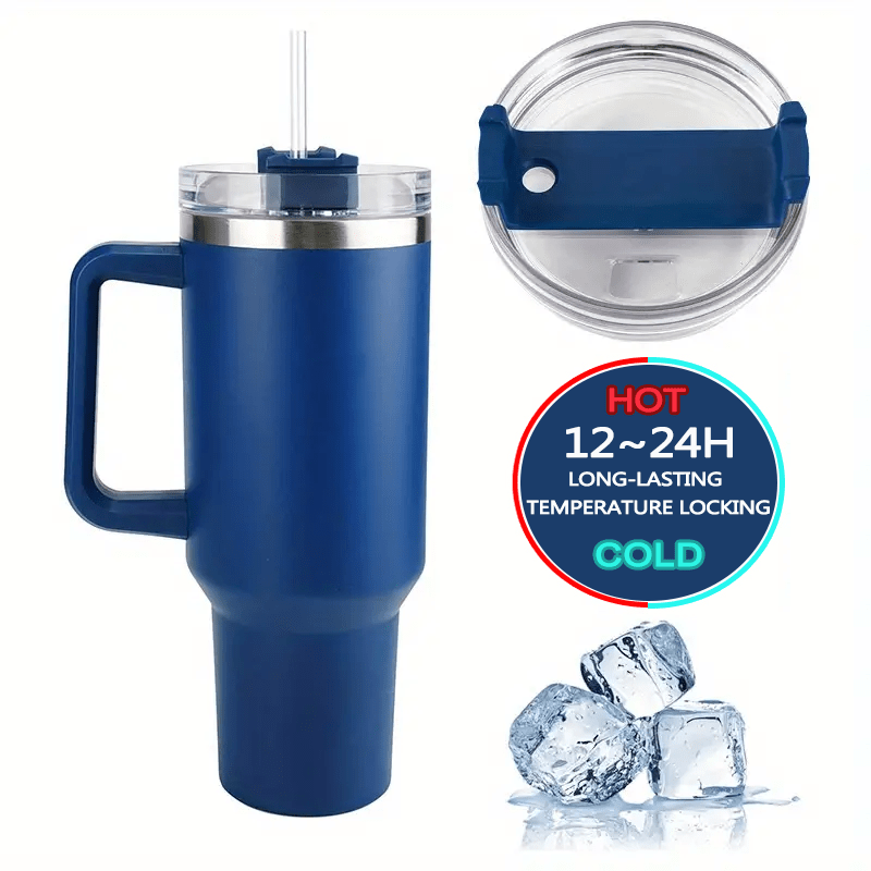 1pc 20oz Stainless Steel Double Wall Vacuum Insulated Tumbler With Handle &  Straw - Deep Blue, Suitable For Travel, Outdoor Activities, Running And Car  Use