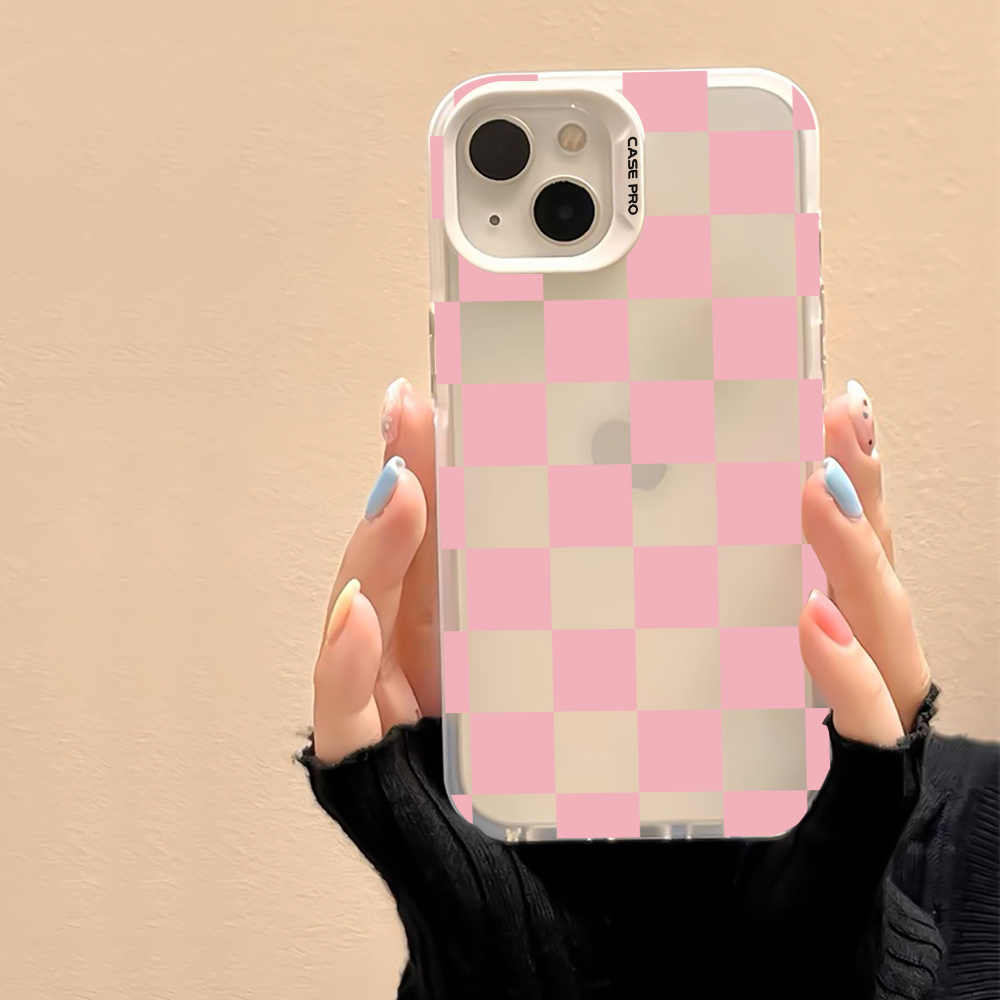 

Pink Plaid Pop Pattern Transparent Matte Phone Case For For Iphone14promax/14plus/14pro/14, Iphone13promax/13pro/13, Iphone12promax/12pro/12, Iphone11promax/11pro/11