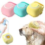Pet Shampoo Brush Silicone Massage Rubber Bath Comb With Shampoo Storage For Dog & Cat Grooming Tool