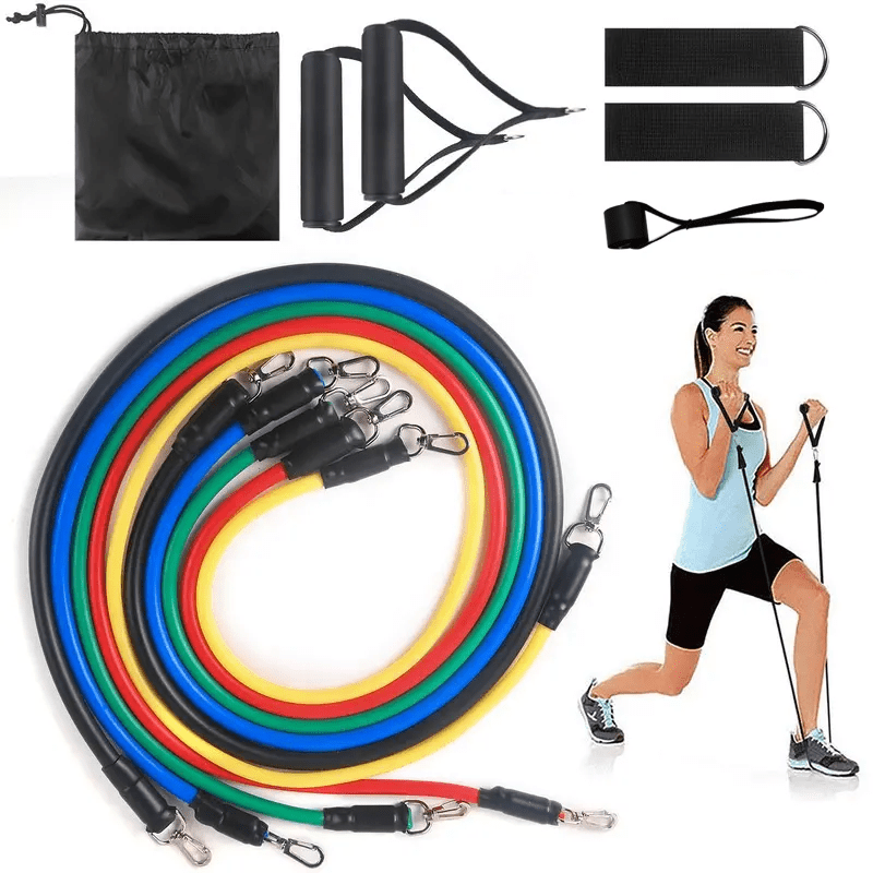 11pcs/set TPE Latex Tube Bands with Handles and Door Anchor - Ideal for  Full-Body Workouts, Yoga, Pilates, and Strength Training - 75-100 lbs  Resistan