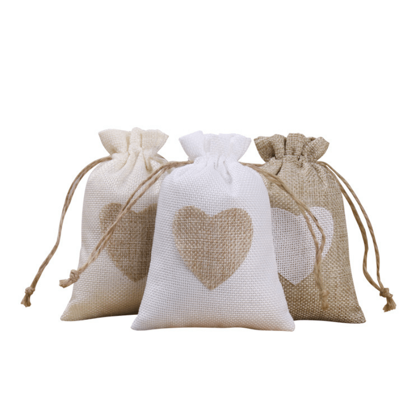 Small White Linen Drawstring Gift Bag