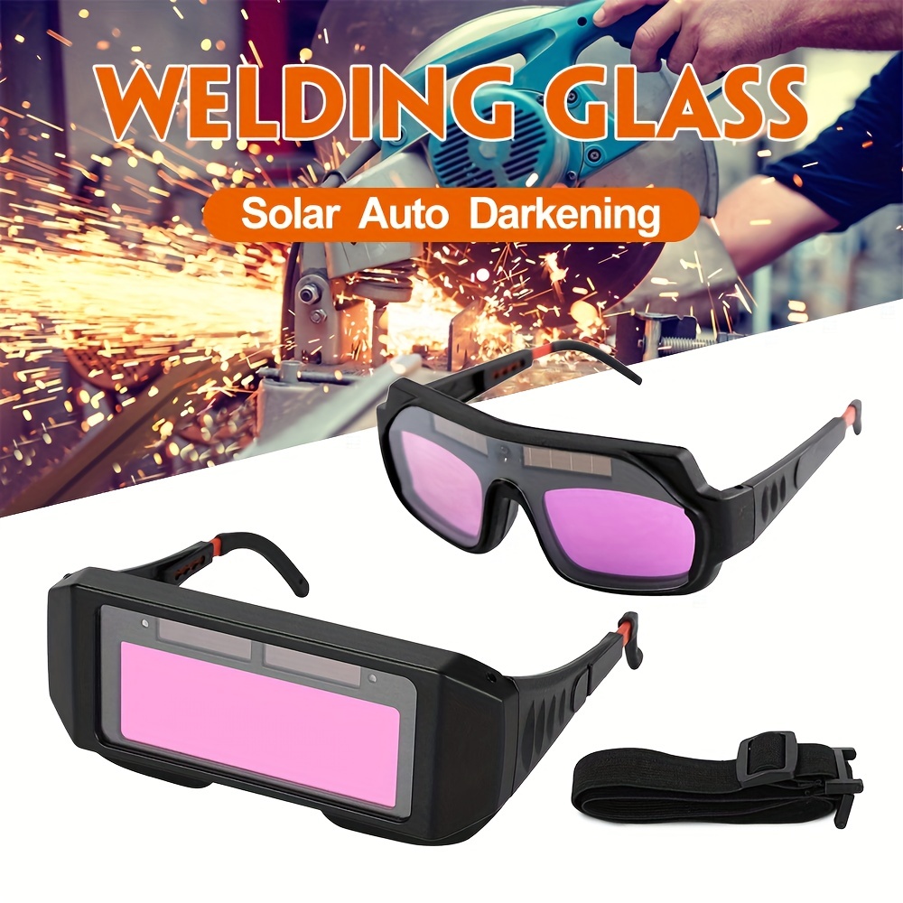 1 Set Automatic Dimming Welding Glasses With 5pcs Protective Film, Solar Powered Auto Darkening Welding Glasses, Auto Darkening Welder Glasses