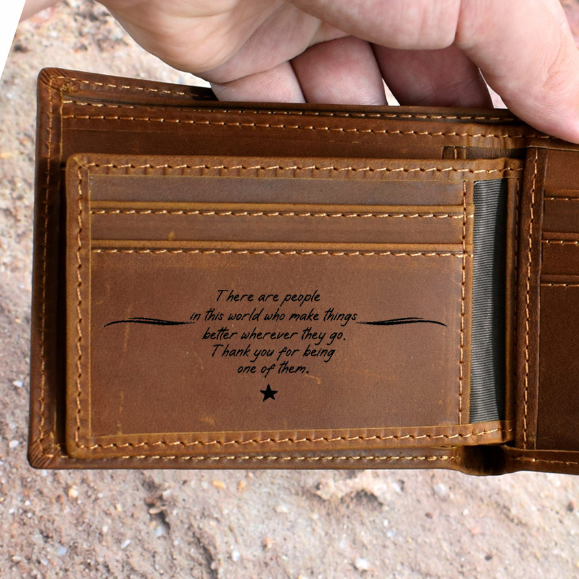 Personalized Leather RFID Wallet Engraved Genuine Leather 