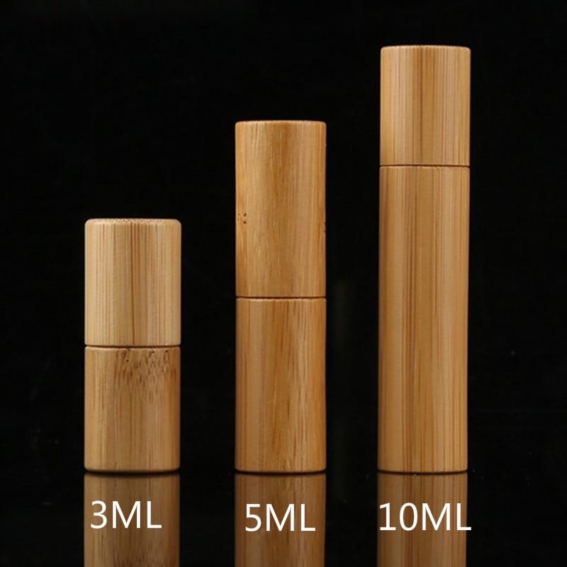 

1pc 3/5/10ml Natural Bamboo Roll On Bottle Refillable Empty Essential Oil Perfume Fragrance Scent Bottle With Steel Roller Ball Portable For Travel