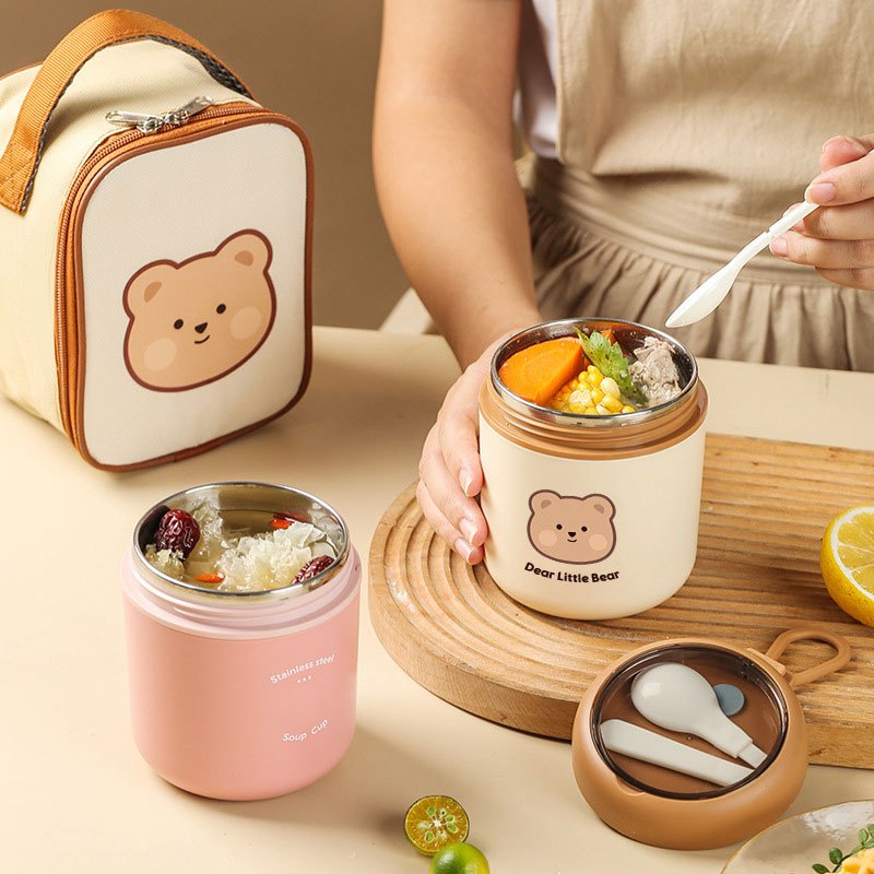 WNG 500M Portable Soup Cup with Lid Lunch Box Food Container Breakfast Cup  Food Jar Milk Soup Cup with Spoon Leakproof Bento Box 