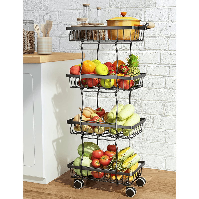 Stackable 5 tier Fruit And Vegetable Wire Basket With Wheels - Temu