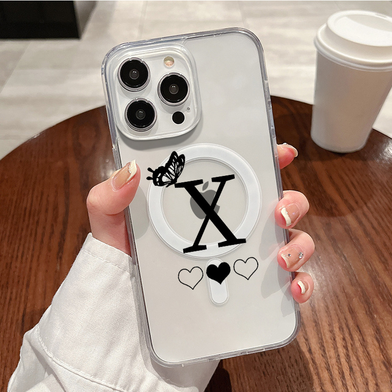 2pcs Butterfly Heart Letter X Graphic Magnetic Wireless Charging Case For Iphone  14 13 12 11