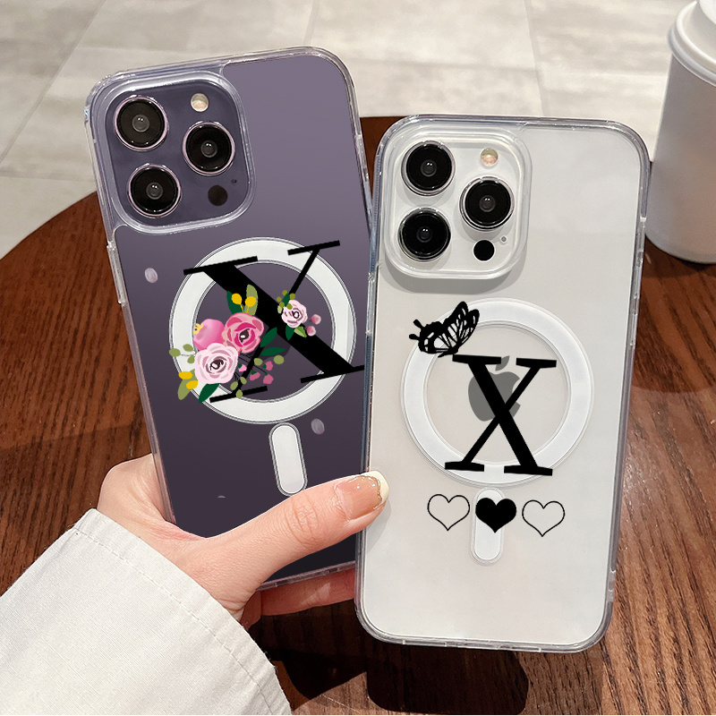 2pcs Butterfly Heart Letter X Graphic Magnetic Wireless Charging Case For  Iphone 14 13 12 11