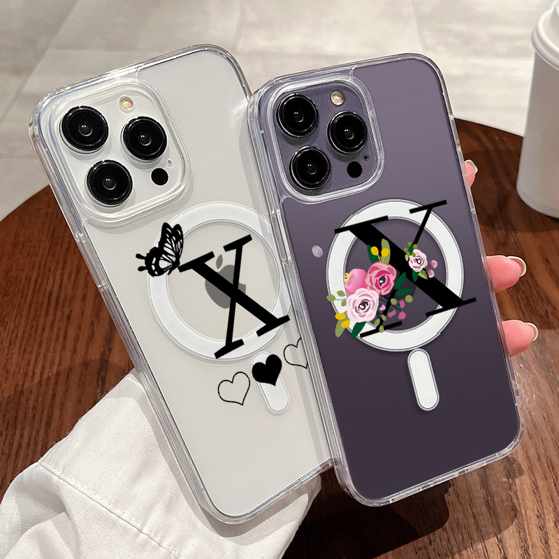 2pcs Butterfly Heart Letter X Graphic Magnetic Wireless Charging Case For Iphone  14 13 12 11 Plus Mini Pro Max X Xs Xr 7 8 Ccc Cover Fall Shockproof Car  Original Clear