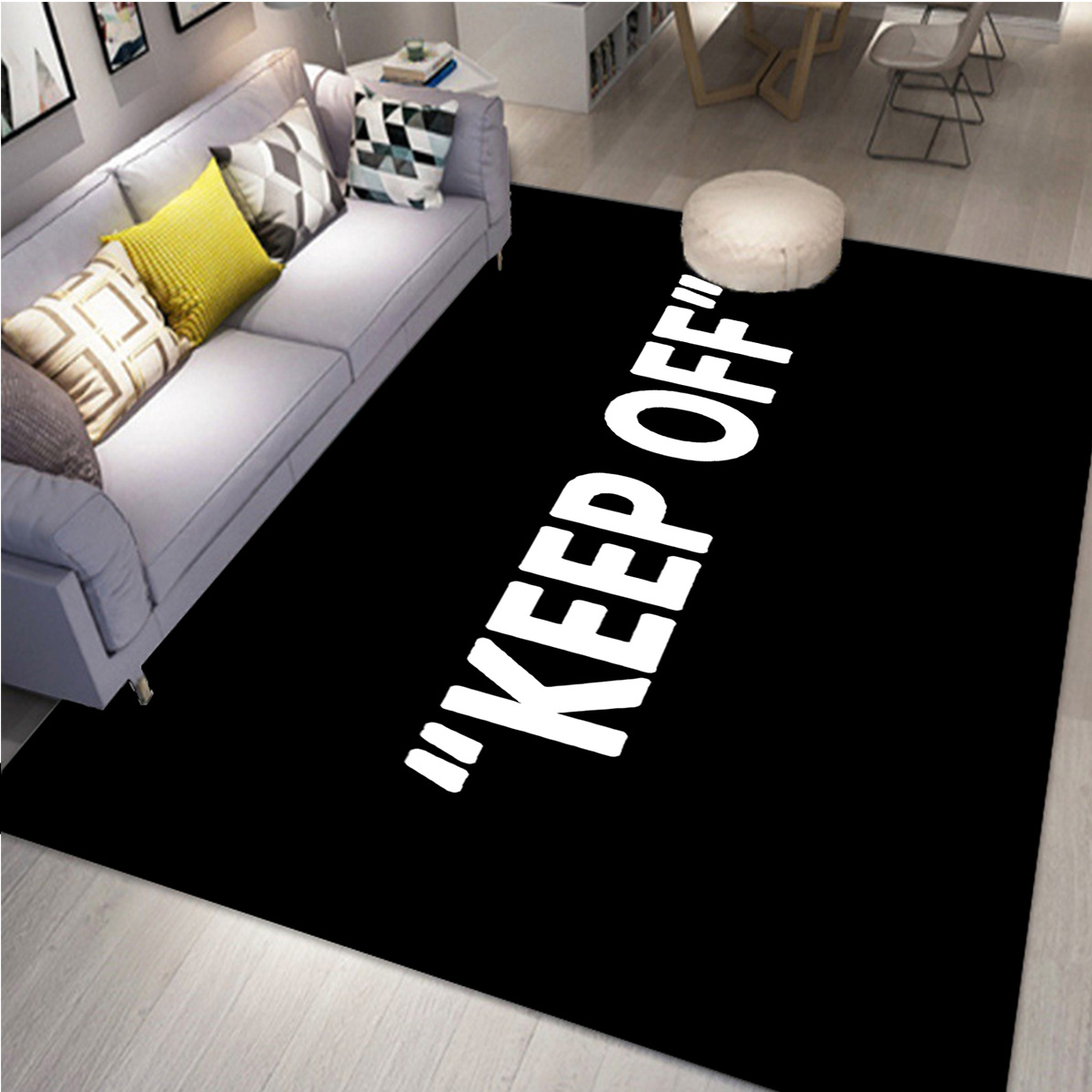 KEEP OFF Area Rugs Floor Mat Black and White Carpet Living Room